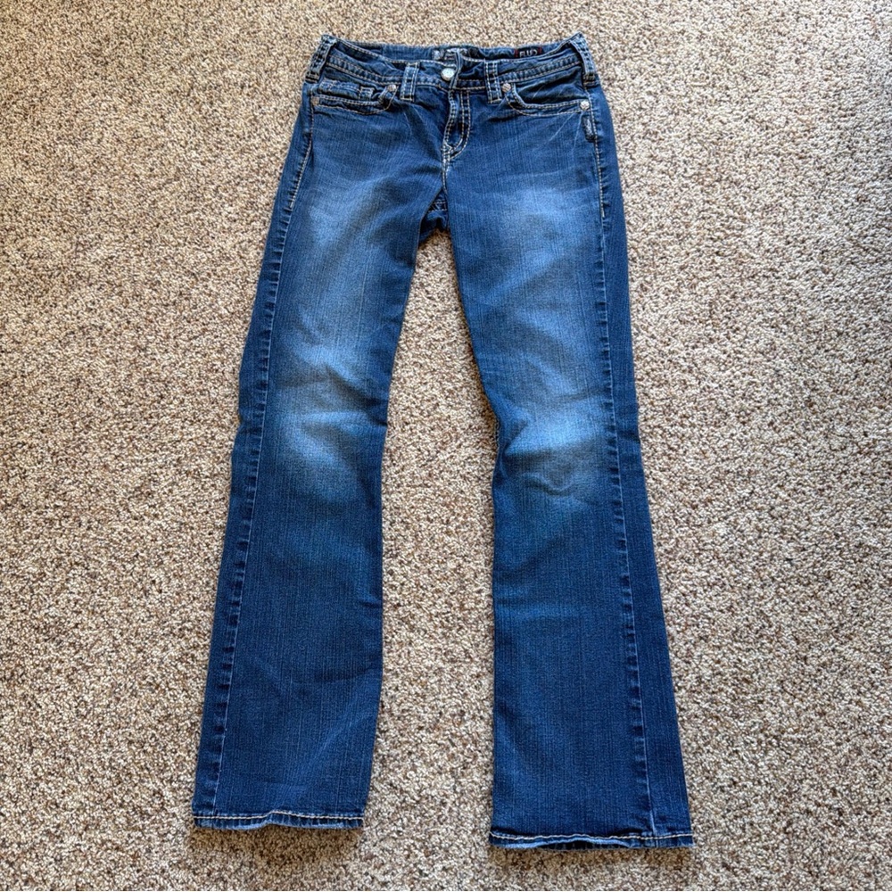 Silver Jeans Womens 28/31 Blue Fluid Denim Suki Mid Slim Boot Dark Wash